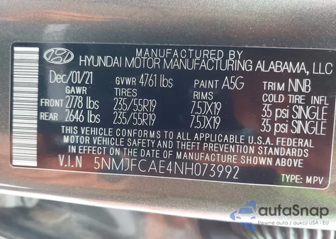 2022 Hyundai Tucson Sel из США, поврежденный, VIN 5NMJFCAE4NH073992